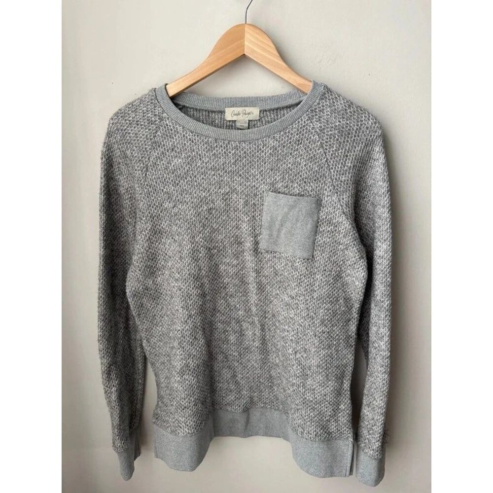 Charlie Paige Gray Waffle Knit Pocket Sweater Medium